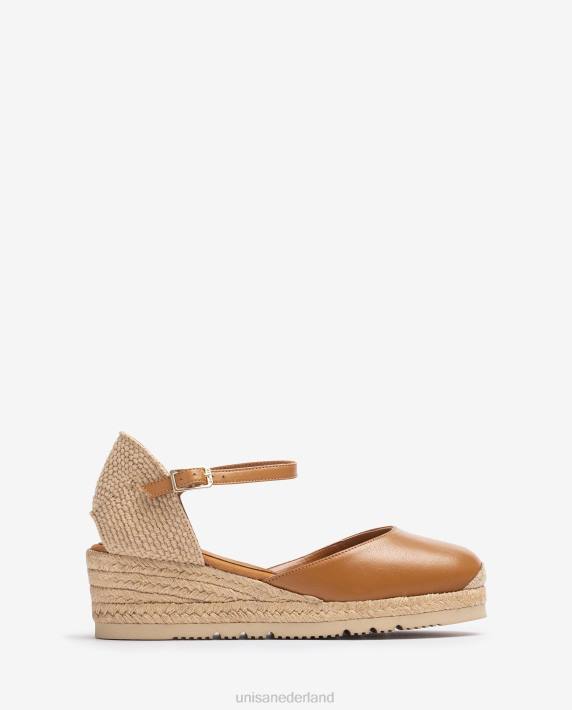 Unisa 02B0764 leren d'orsay espadrille met enkelbandje vrouwen bruin