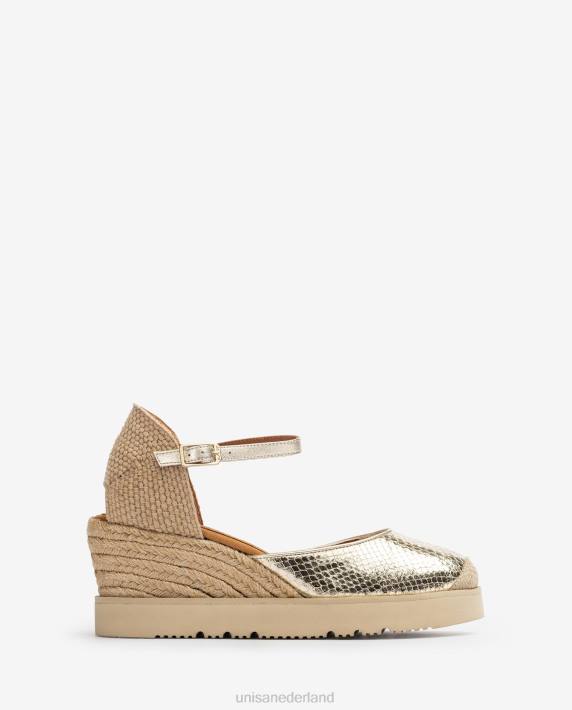 Unisa 02B0766 d'orsay espadrille met enkelbandje met metallic effect vrouwen goud