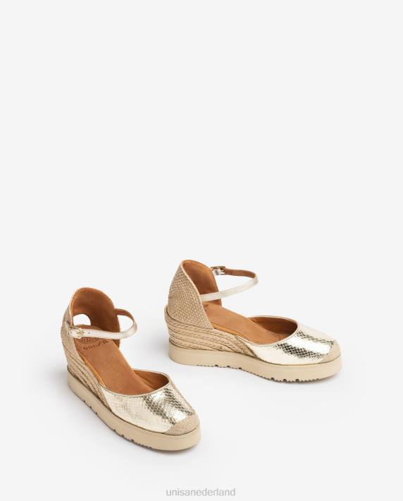 Unisa 02B0766 d'orsay espadrille met enkelbandje met metallic effect vrouwen goud