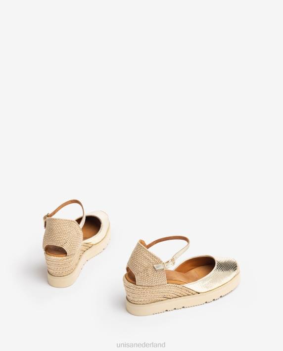 Unisa 02B0766 d'orsay espadrille met enkelbandje met metallic effect vrouwen goud