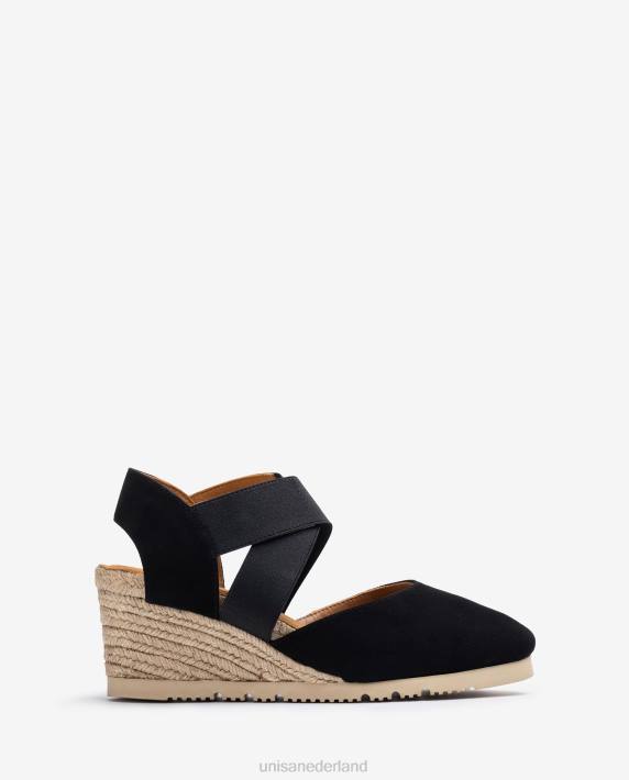 Unisa 02B0770 sandaal met elastische bandjes vrouwen zwart