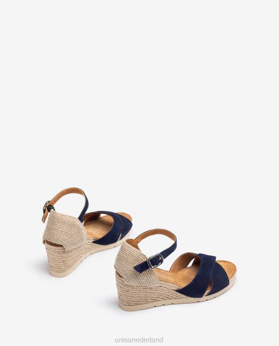 Unisa 02B0777 Jute sandaal met gekruiste bandjes vrouwen blauw