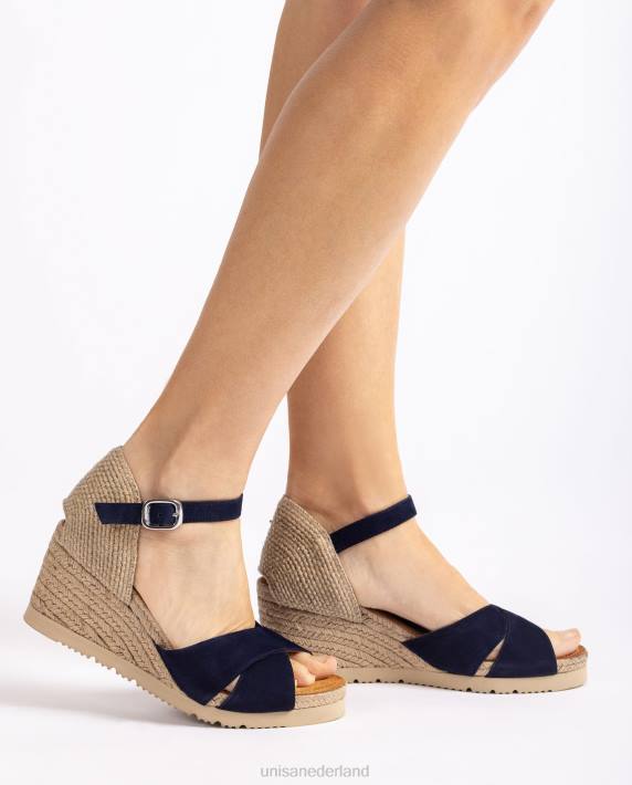 Unisa 02B0777 Jute sandaal met gekruiste bandjes vrouwen blauw