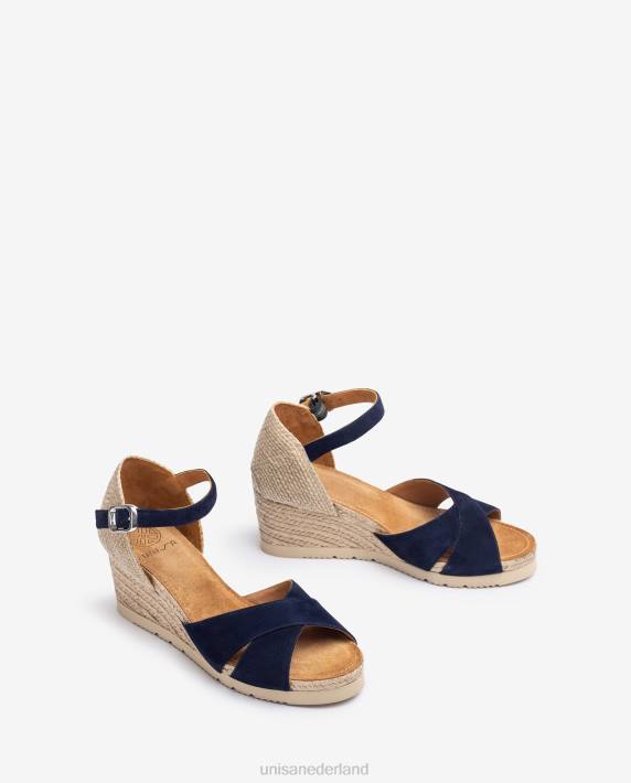 Unisa 02B0779 Jute sandaal met gekruiste bandjes vrouwen blauw