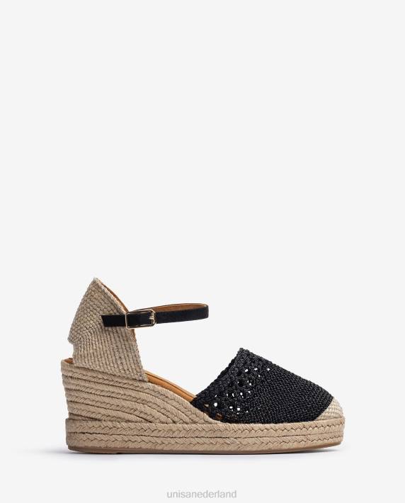Unisa 02B0783 espadrille vamp-hak in gehaakt stiksel vrouwen zwart