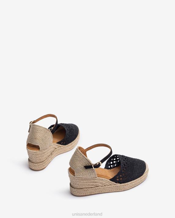 Unisa 02B0783 espadrille vamp-hak in gehaakt stiksel vrouwen zwart