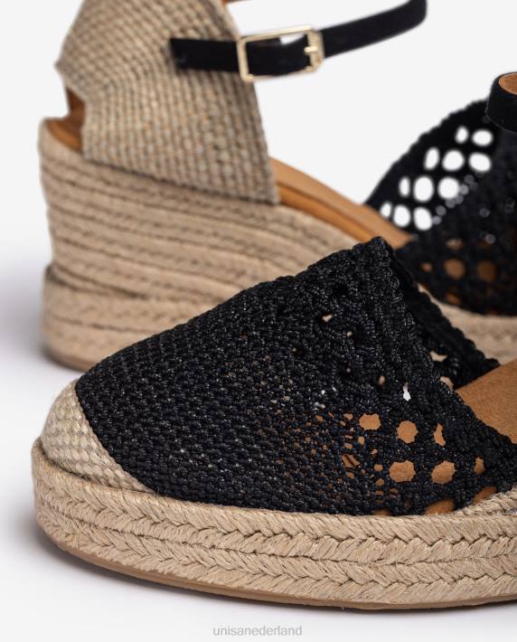 Unisa 02B0783 espadrille vamp-hak in gehaakt stiksel vrouwen zwart