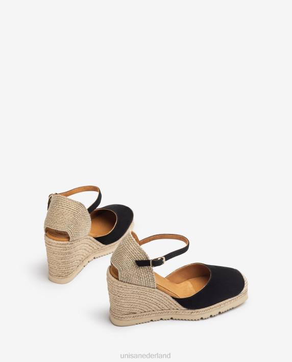Unisa 02B0789 suède espadrille met rubberen zool vrouwen zwart