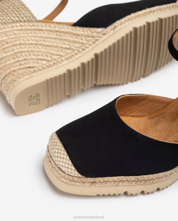 Unisa 02B0789 suède espadrille met rubberen zool vrouwen zwart