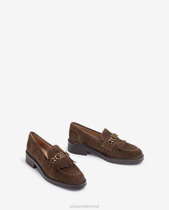 Unisa 02B01272 loafer met metalen monogram vrouwen bruin