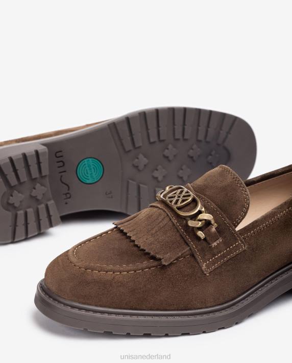 Unisa 02B01272 loafer met metalen monogram vrouwen bruin