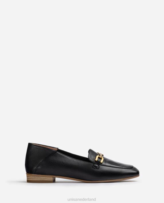 Unisa 02B0628 leren loafers met bies vrouwen zwart