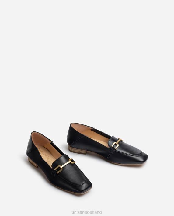 Unisa 02B0628 leren loafers met bies vrouwen zwart