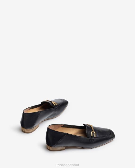 Unisa 02B0628 leren loafers met bies vrouwen zwart
