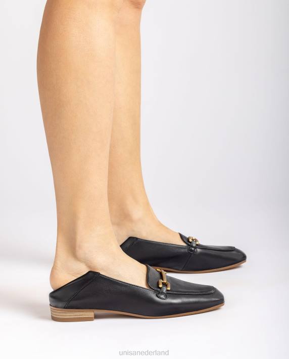 Unisa 02B0628 leren loafers met bies vrouwen zwart