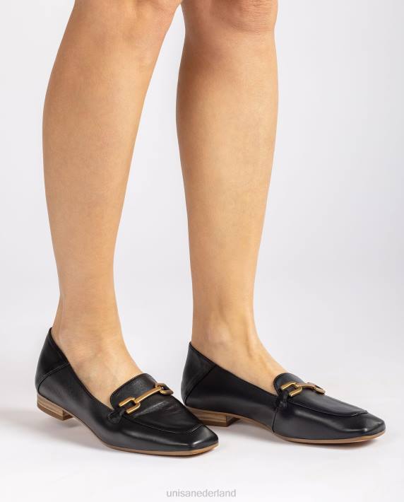 Unisa 02B0628 leren loafers met bies vrouwen zwart