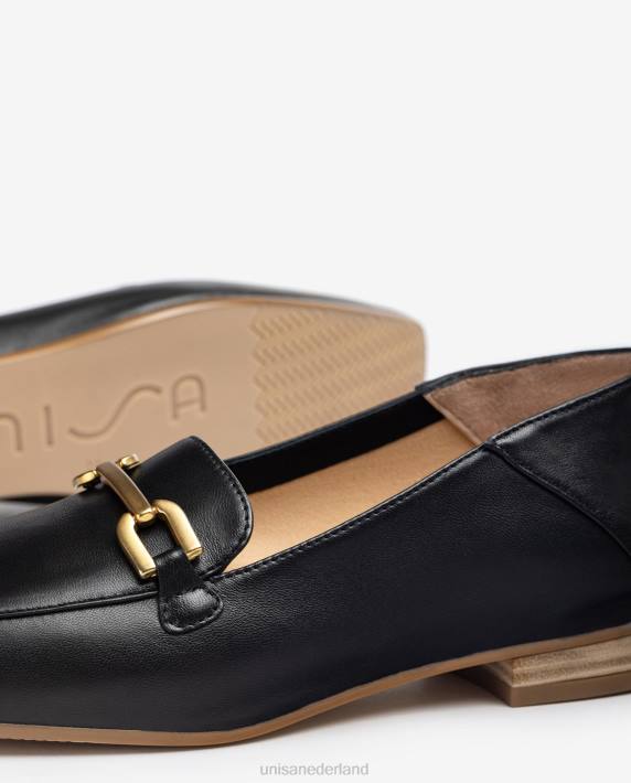 Unisa 02B0628 leren loafers met bies vrouwen zwart
