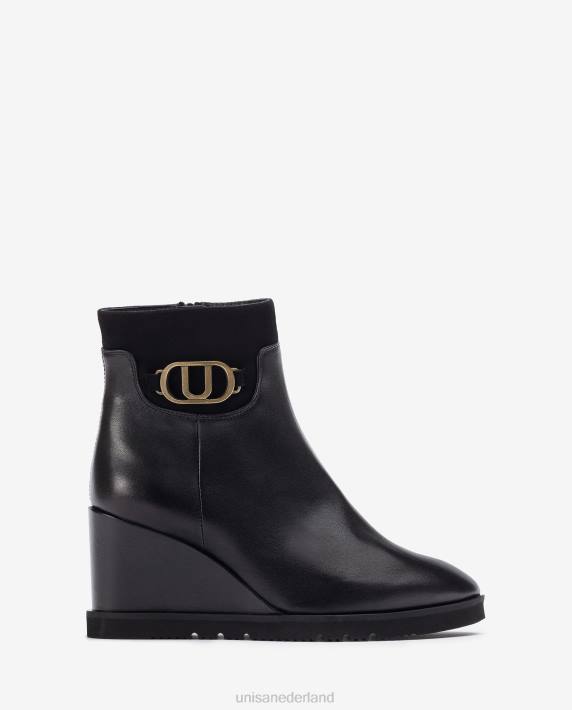 Unisa 02B01009 hoge enkellaars met sleehak vrouwen zwart