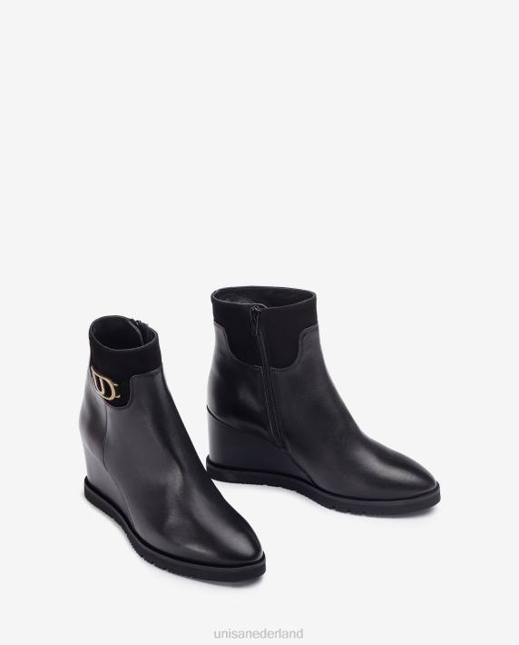 Unisa 02B01009 hoge enkellaars met sleehak vrouwen zwart