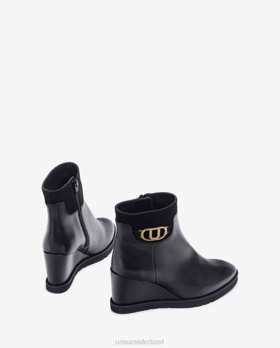 Unisa 02B01009 hoge enkellaars met sleehak vrouwen zwart