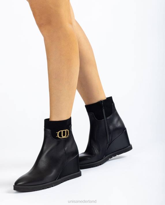 Unisa 02B01009 hoge enkellaars met sleehak vrouwen zwart