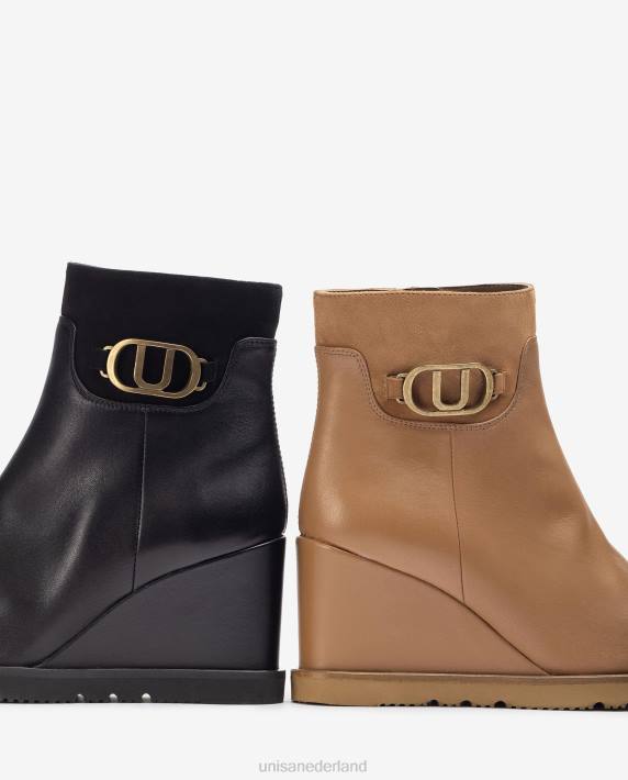 Unisa 02B01009 hoge enkellaars met sleehak vrouwen zwart