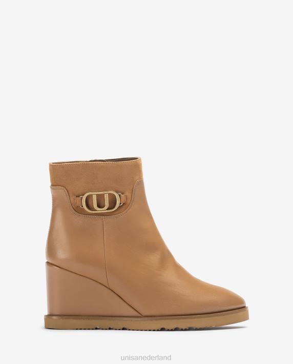 Unisa 02B01010 hoge enkellaars met sleehak vrouwen bruin
