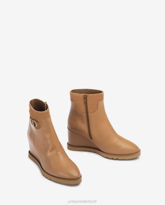 Unisa 02B01010 hoge enkellaars met sleehak vrouwen bruin