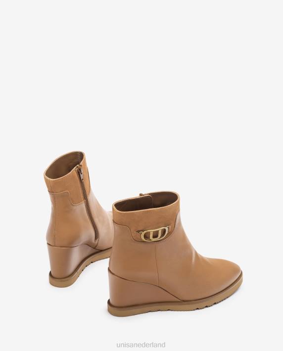 Unisa 02B01010 hoge enkellaars met sleehak vrouwen bruin