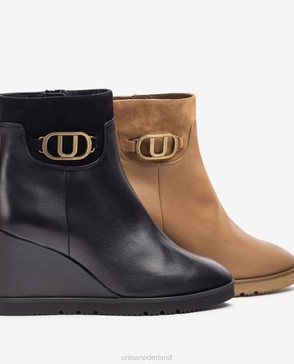 Unisa 02B01010 hoge enkellaars met sleehak vrouwen bruin