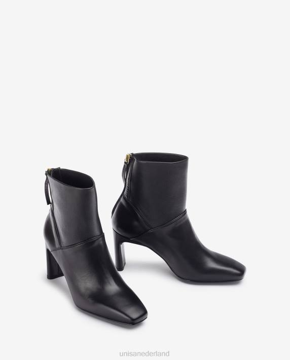 Unisa 02B01013 Enkellaars met vierkante neus en hoge hak vrouwen zwart