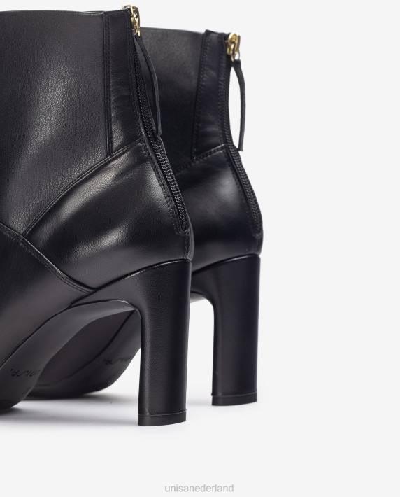 Unisa 02B01013 Enkellaars met vierkante neus en hoge hak vrouwen zwart