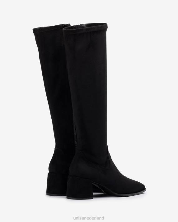 Unisa 02B01030 laars met brede hak en kwart bovenlijn van stretchstof vrouwen zwart