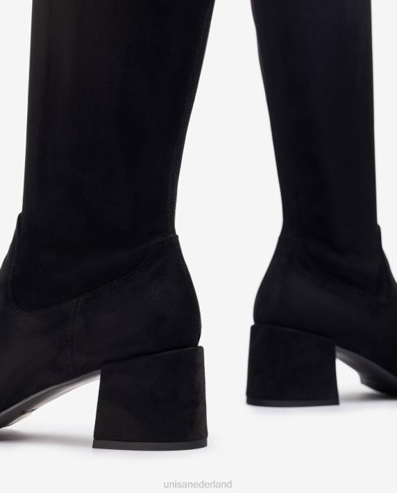Unisa 02B01030 laars met brede hak en kwart bovenlijn van stretchstof vrouwen zwart