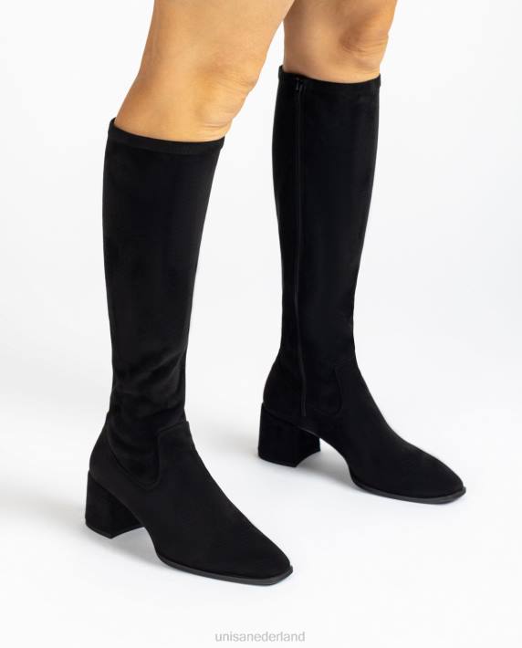 Unisa 02B01030 laars met brede hak en kwart bovenlijn van stretchstof vrouwen zwart