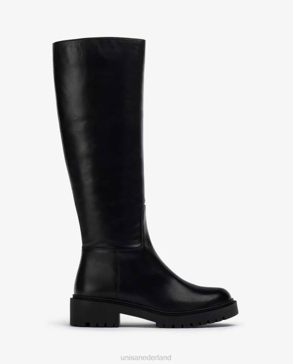 Unisa 02B01051 leren laars met trackzool vrouwen zwart