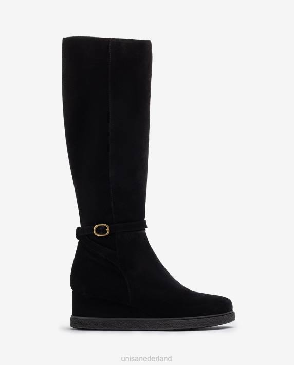 Unisa 02B01071 suède laars met hoge schacht, sleehak en rubberen antislipzool kinderen zwart