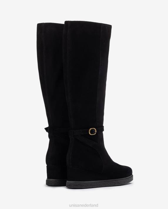 Unisa 02B01071 suède laars met hoge schacht, sleehak en rubberen antislipzool kinderen zwart