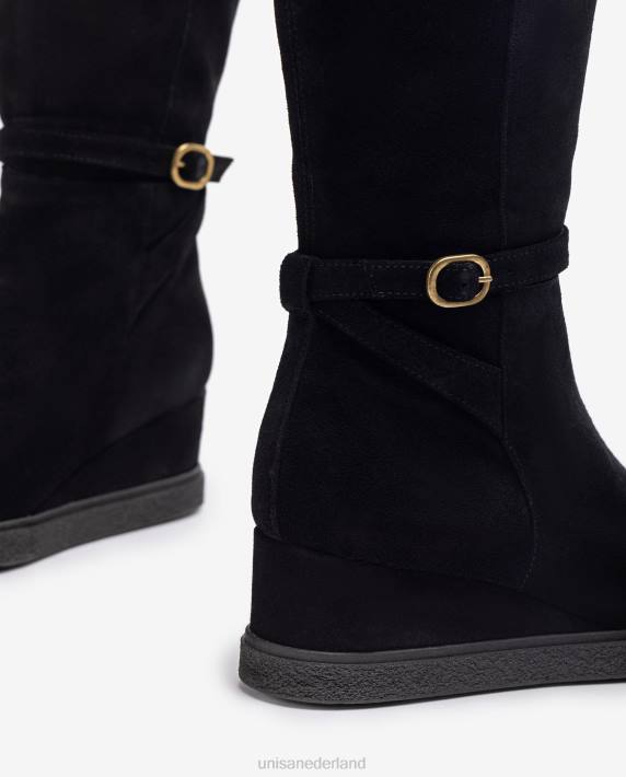 Unisa 02B01071 suède laars met hoge schacht, sleehak en rubberen antislipzool kinderen zwart