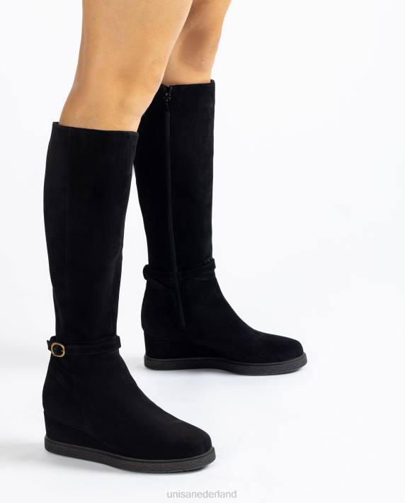 Unisa 02B01071 suède laars met hoge schacht, sleehak en rubberen antislipzool kinderen zwart