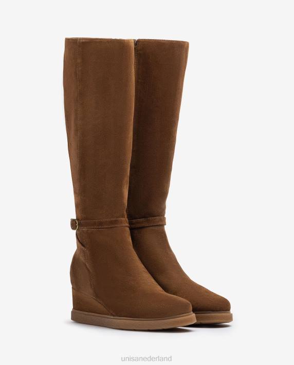 Unisa 02B01072 suède laars met hoge schacht, sleehak en rubberen antislipzool kinderen bruin