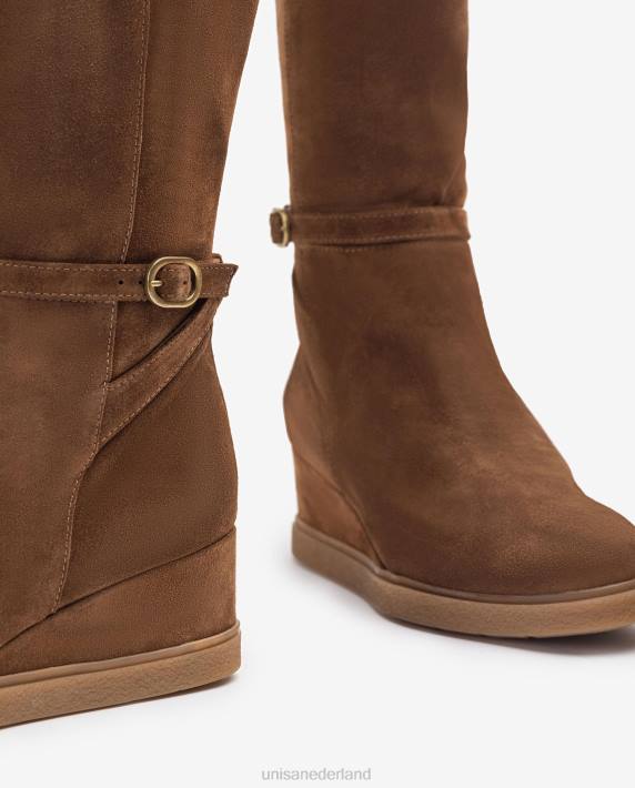 Unisa 02B01072 suède laars met hoge schacht, sleehak en rubberen antislipzool kinderen bruin
