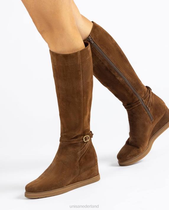 Unisa 02B01072 suède laars met hoge schacht, sleehak en rubberen antislipzool kinderen bruin