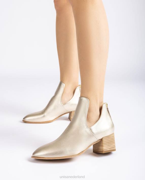 Unisa 02B0873 enkellaars van leer met metallic effect vrouwen goud