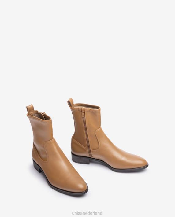 Unisa 02B0885 effen enkellaars met een elastische bovenlijn vrouwen bruin