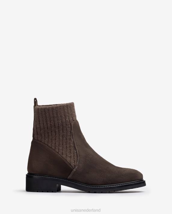 Unisa 02B0892 suède enkellaarzen met elastische kwart bovenlijn kinderen bruin