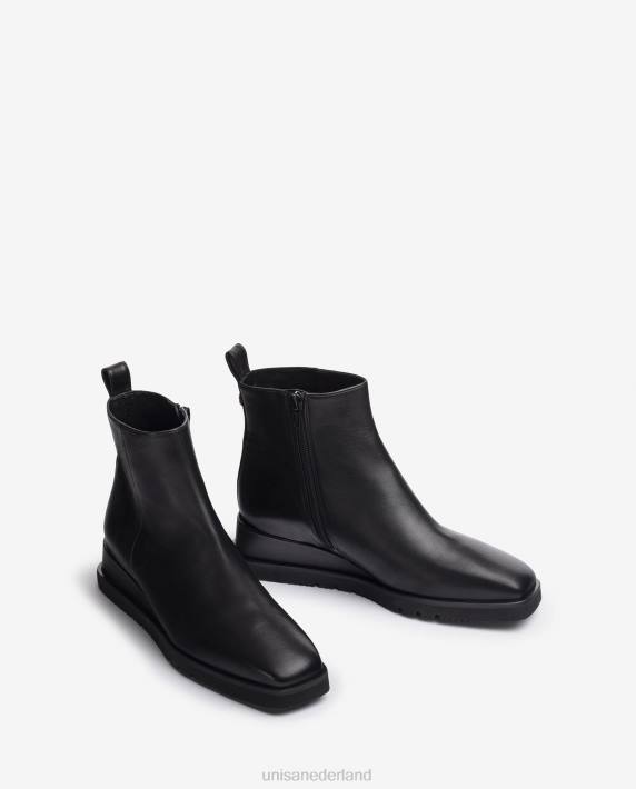 Unisa 02B0911 leren enkellaars met sleehak vrouwen zwart