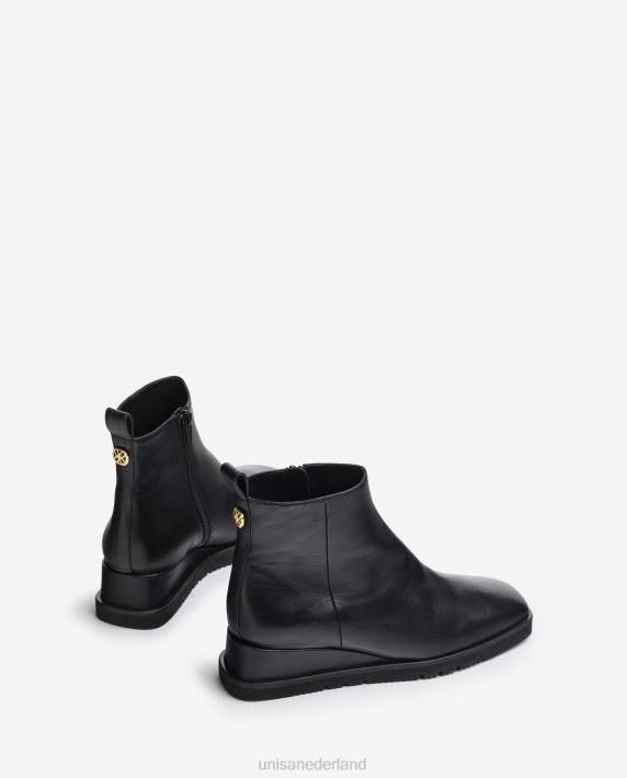 Unisa 02B0911 leren enkellaars met sleehak vrouwen zwart