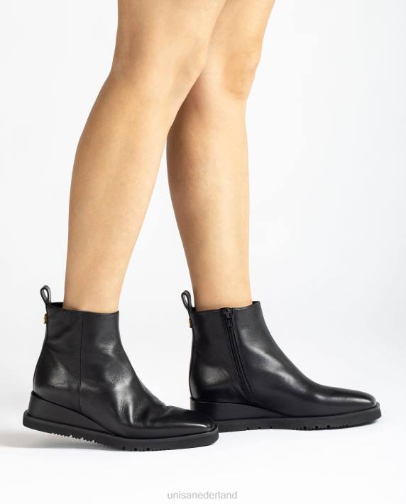 Unisa 02B0911 leren enkellaars met sleehak vrouwen zwart