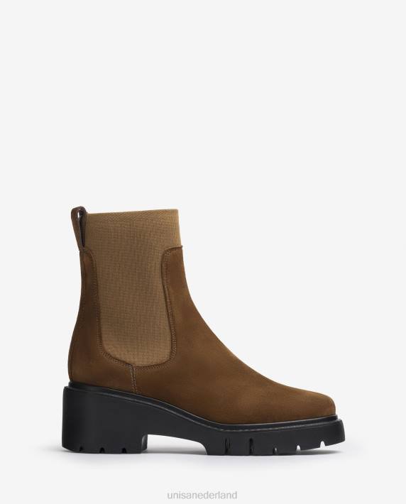 Unisa 02B0920 suède enkellaars met stretchstof vrouwen bruin